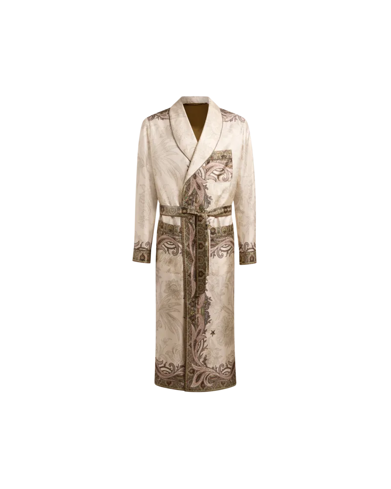 Etro Wickelmantel Aus Seidentwill Mit Platziertem Pegaso- Und Paisley-print, Herren, Beige, Größe Beige