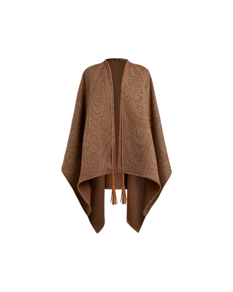 Etro Umhang Aus Wolle Und Kaschmir Mit Jacquardmuster, Damen, Kamel Kamel
