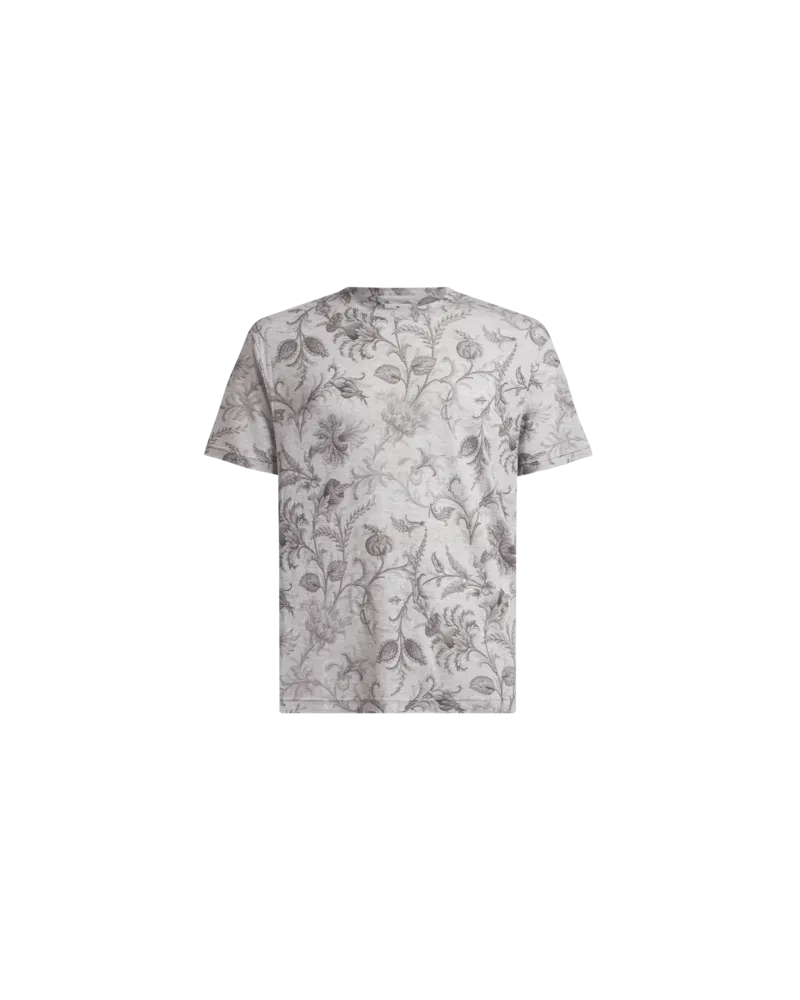 Etro T-shirt Aus Baumwolle Mit Floralem Motiv, Herren, Grau, Größe Grau