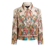 Cropped Jacke Aus Seide Mit Platziertem Paisley-foliage-print, Damen, Beige, Größe