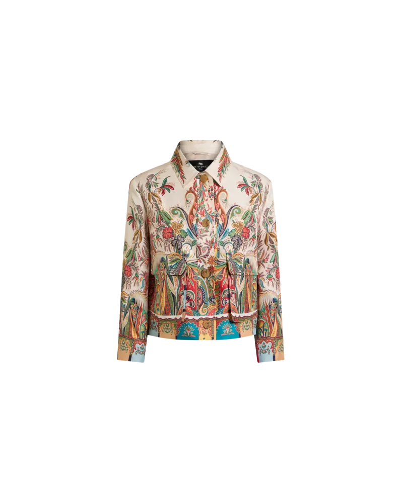 Etro Cropped Jacke Aus Seide Mit Platziertem Paisley-foliage-print, Damen, Beige, Größe Beige