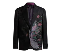 Einreihiger Blazer Aus Fil Coupé Mit Pfau, Herren, Schwarz, Größe