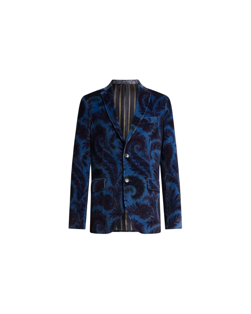 Etro Jacke Aus Cordsamt Mit Foliage-motiv, Herren, Blau, Größe Blau