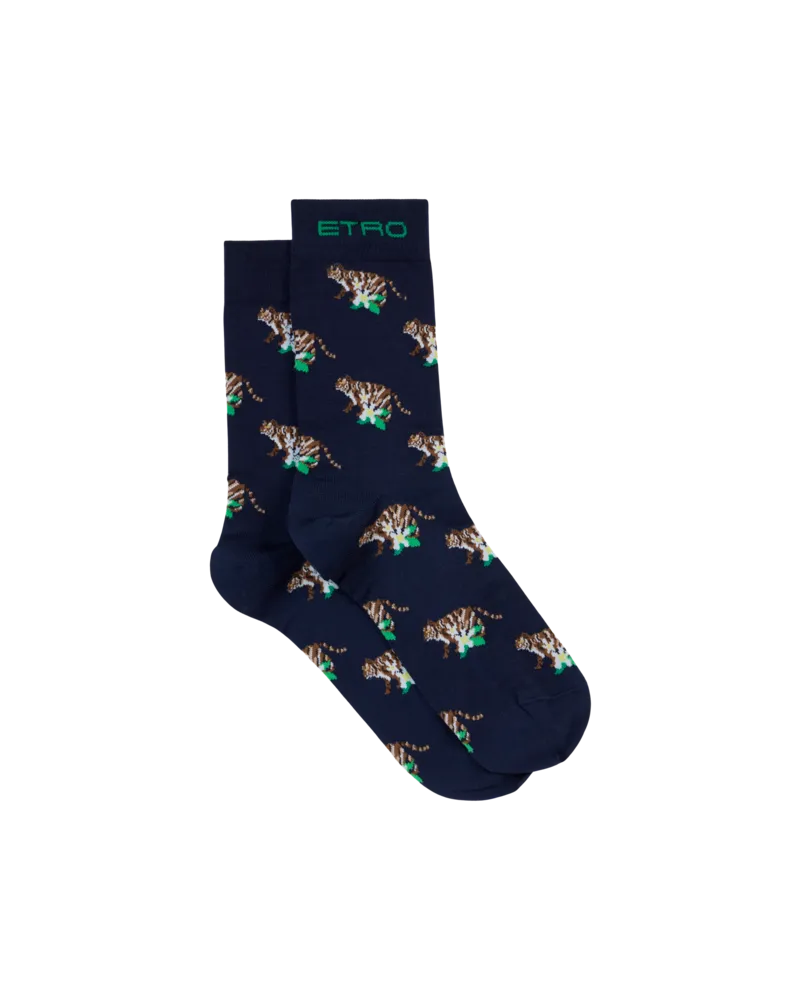 Etro Socken Mit Tigern, Herren, Navyblau