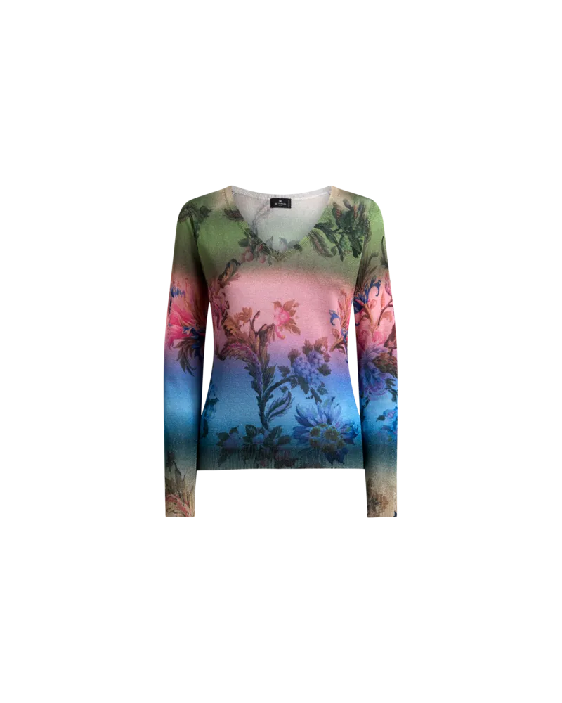 Etro Pullover Mit V-ausschnitt Und Floralem Dégradé-motiv, Damen, Multicolor, Größe Multicolor