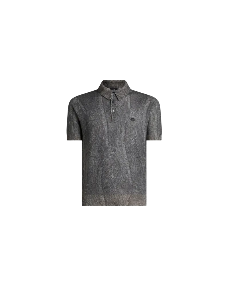 Etro Poloshirt In Strick Mit Paisley-print, Herren, Schwarz, Größe Schwarz