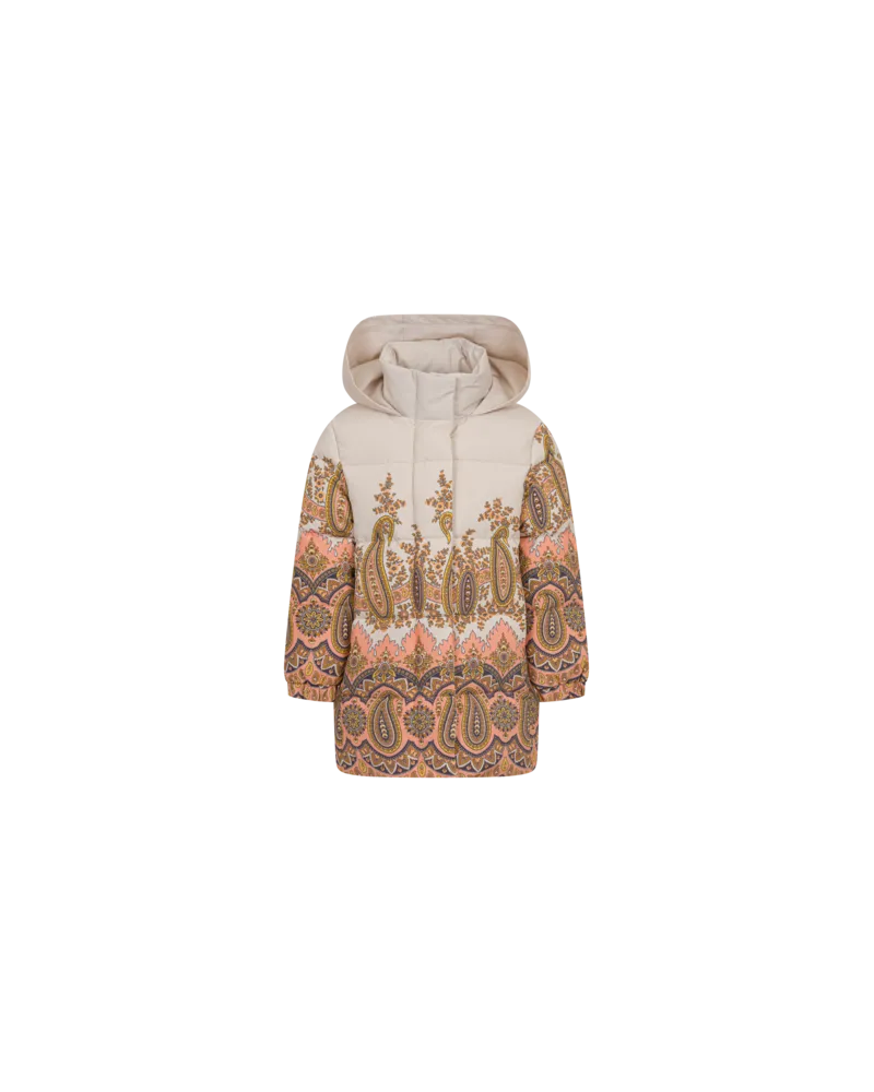 Etro Lange Daunenjacke Jacquard Paisley, Cremefarben, Größe Cremefarben