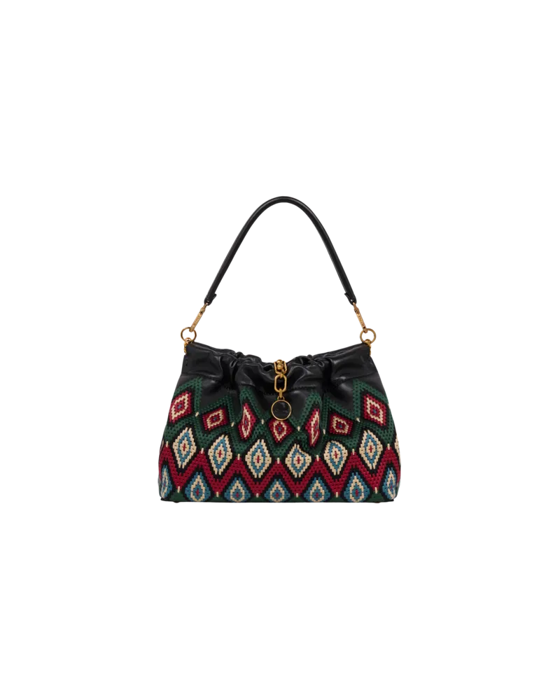 Etro Tasche Vela Blossom Mittelgross Aus Leder Mit Rauten-stickerei, Damen, Schwarz Schwarz