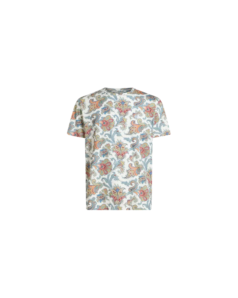 Etro Baumwoll-t-shirt Mit Paisleymuster Und Maxiblumen, Herren, Weiß, Größe Weiß