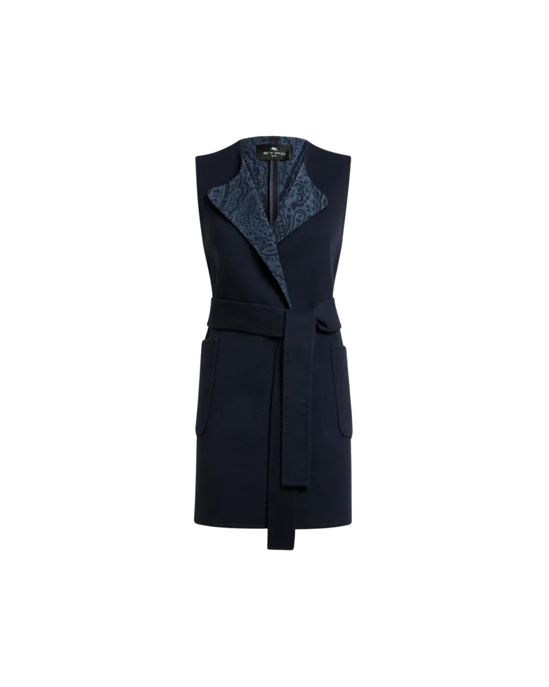 Etro Lange Weste Aus Wolle Und Kaschmir Mit Jacquardmuster, Damen, Blau, Größe Blau