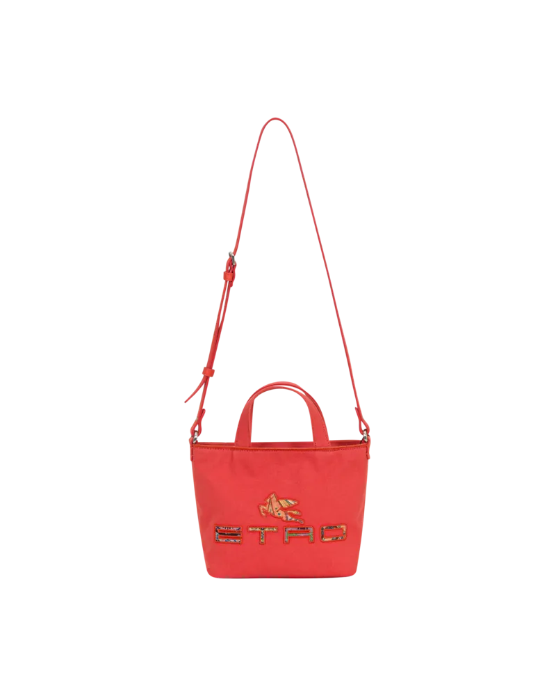 Etro Beuteltasche Aus Baumwoll-canvas Mit Logo-patches, Rot, Größe Rot
