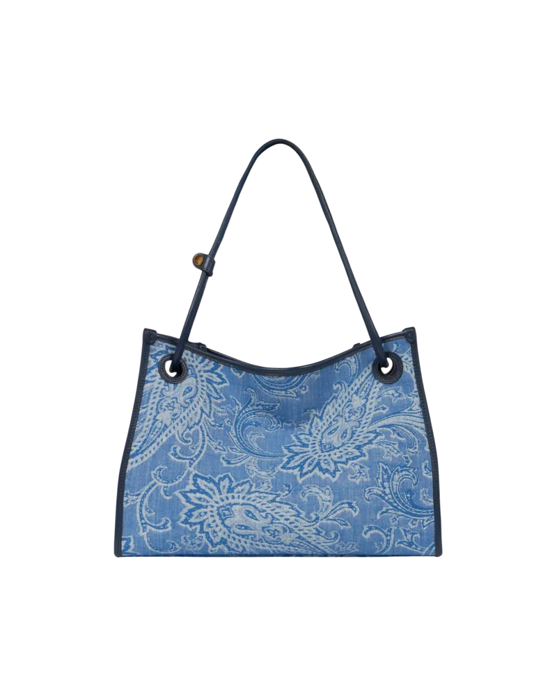 Etro Shopper Eyes Mittelgross Aus Denim Mit Jacquardmuster, Damen, Blau Blau