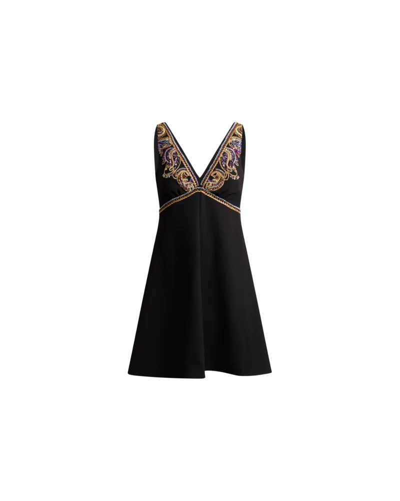 Etro Minikleid Aus Wolle Mit Paisley-foliage-stickerei, Damen, Schwarz, Größe Schwarz