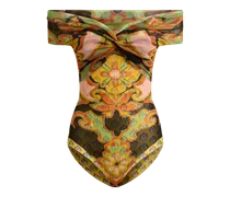 Body Aus Tüll Mit Unbedeckten Schultern Und Platziertem Floralem Print, Damen, Multicolor, Größe