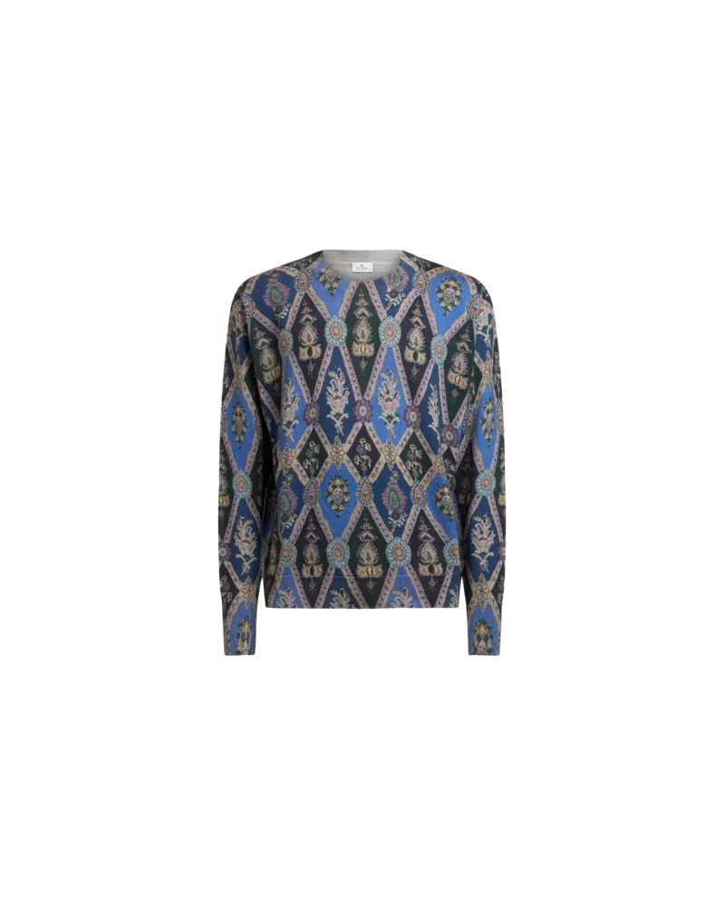 Etro Jacquardpullover Aus Wolle Mit Rauten, Herren, Blau, Größe Blau