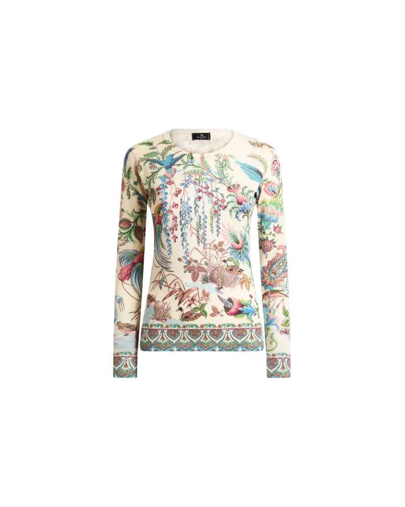 Etro Pullover Aus Seide Und Kaschmir Mit Motiv Flora Und Fauna, Damen, Beige, Größe Beige