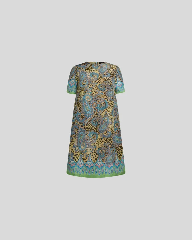 Etro Mini Silk Tunic Dress With Paisley And Animal Motif, Damen, Multicolor, Größe Multicolor