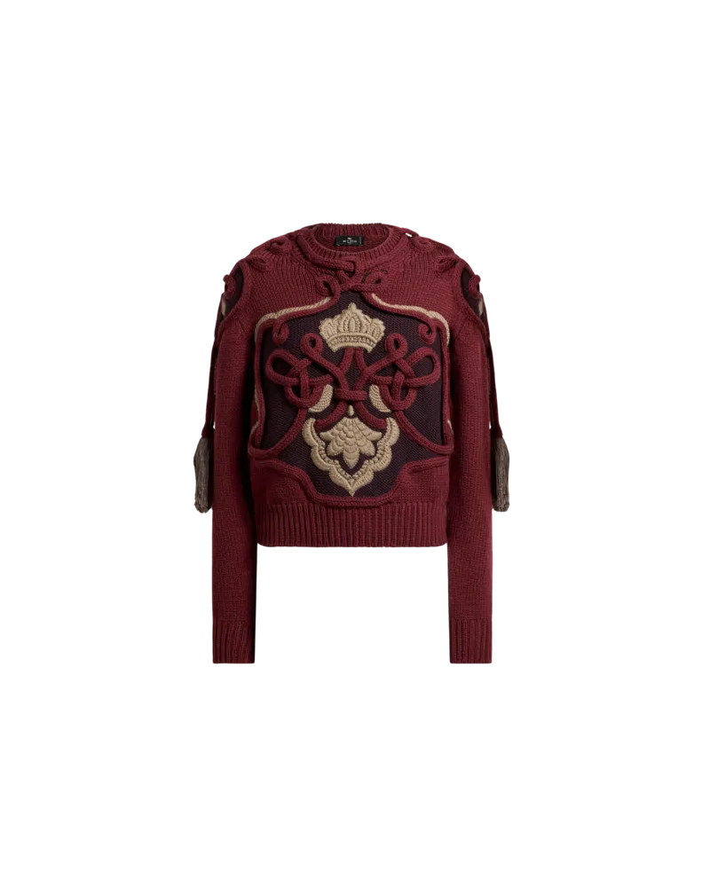 Etro Pullover Aus Wolle Mit Rippen, Quasten Und Stickerein, Damen, Rot, Größe Rot