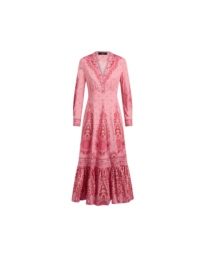 Etro Midikleid Aus Bedrucktem Popeline, Damen, Rosa, Größe Rosa
