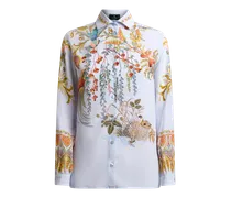 Hemdbluse Aus Seide Mit Platziertem Flora-und-fauna-print, Damen, Hellblau, Größe