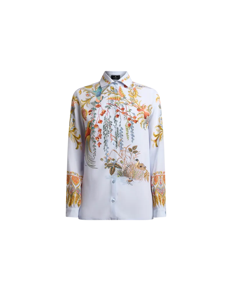 Etro Hemdbluse Aus Seide Mit Platziertem Flora-und-fauna-print, Damen, Hellblau, Größe Hellblau