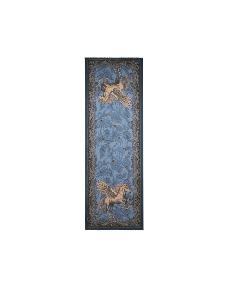 Etro Schal Aus Einer Seidenmischung Mit Pegaso, Herren, Blau Blau