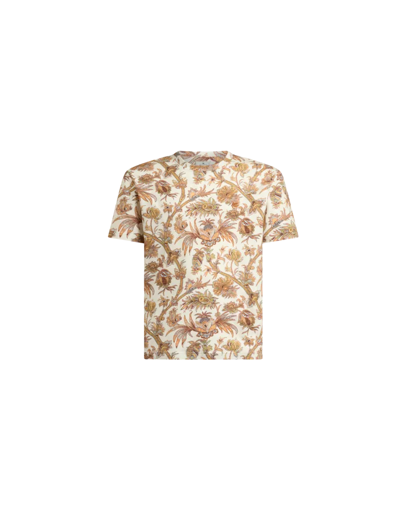 Etro T-shirt Aus Baumwolljersey Mit Floralem Paisley-motiv, Herren, Beige, Größe Beige