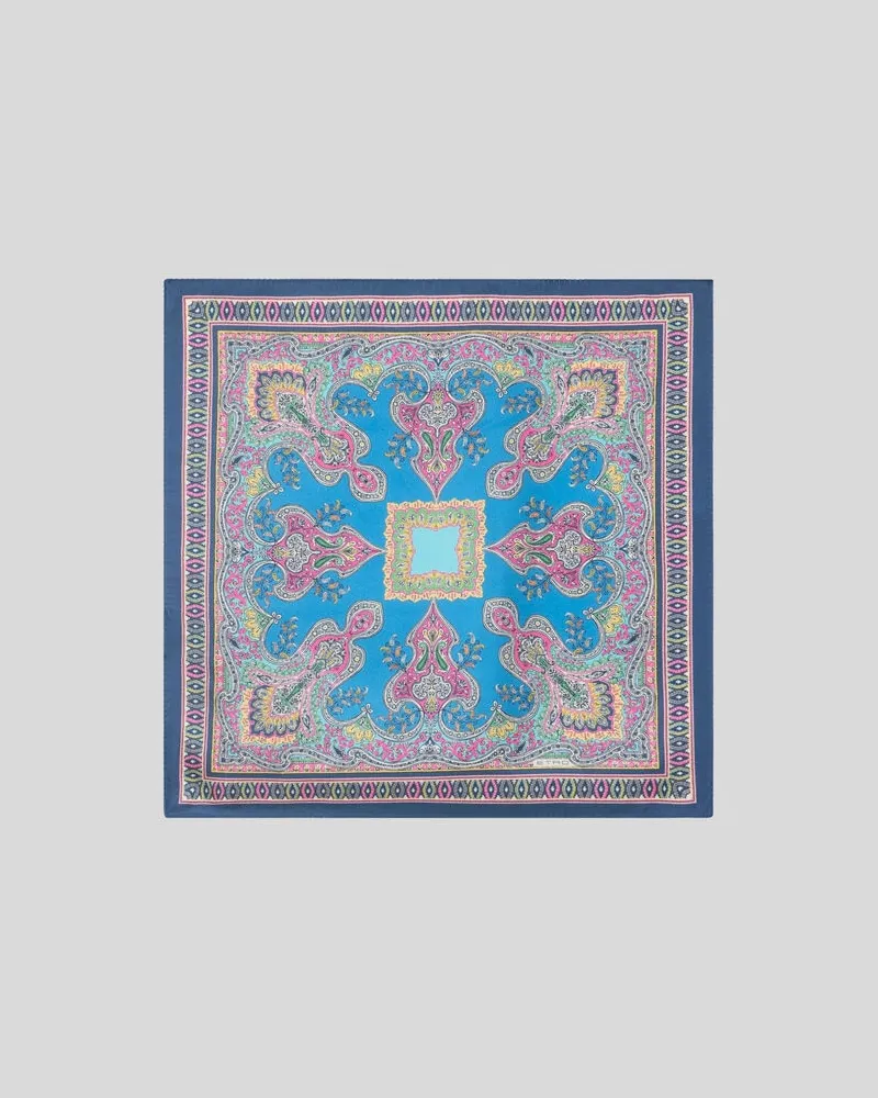 Etro Pochette Aus Seide Mit Floralem Paisley-motiv, Herren, Blau Blau