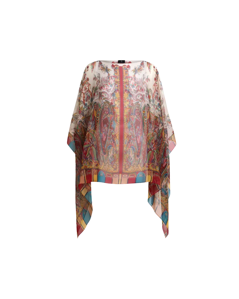Etro Poncho-top Aus Seide Mit Paisley-foliage-motiv, Damen, Beige Beige