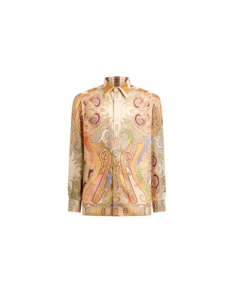 Etro Langes Hemd Mit Paisleymuster Und Streifen, Herren, Beige, Größe Beige