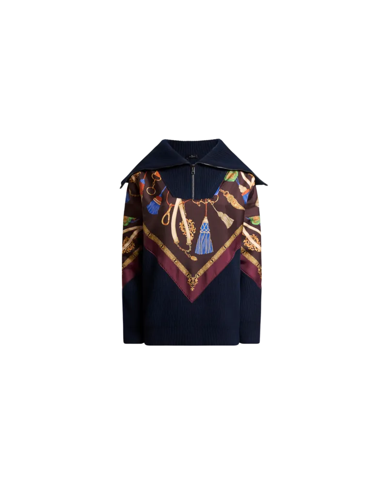 Etro Pullover Aus Wolle Und Kaschmir Mit Reissvershluss Und Einsatz Aus Seide, Damen, Blau, Größe Blau