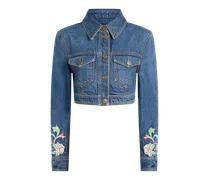 Cropped Jacke Aus Denim Mit Blumenstickerei, Damen, Blau, Größe
