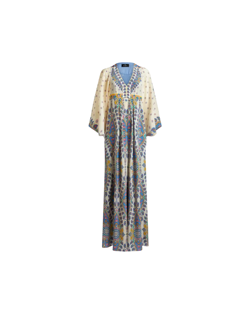 Etro Langes Kleid Aus Bedruckter Seide, Damen, Weiß, Größe Weiß