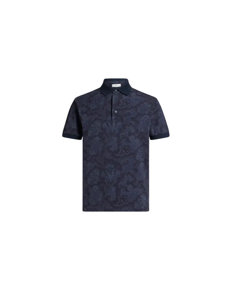 Etro Poloshirt Aus Baumwolle Mit Floralem Paisleymuster, Herren, Blau, Größe Blau