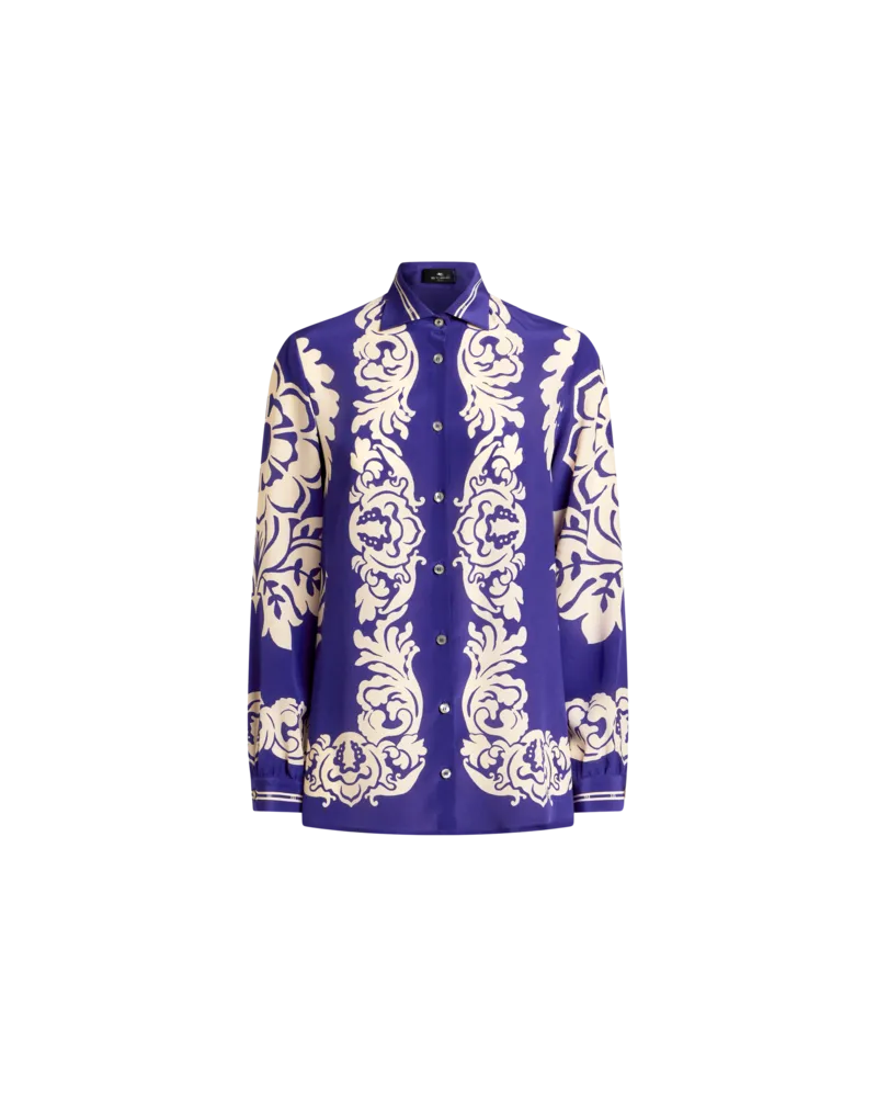 Etro Hemdbluse Aus Seide Mit Platziertem Floralem Druck, Damen, Navyblau, Größe Navyblau