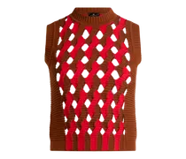 Durchbrochene Strickweste, Damen, Rot, Größe