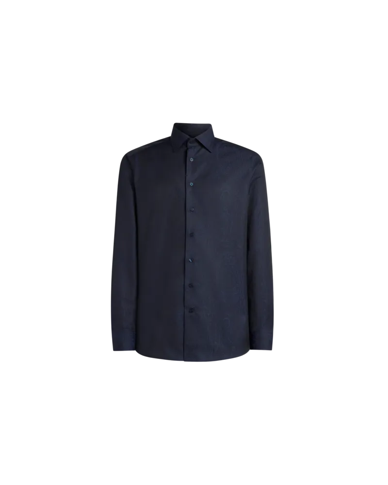 Etro Jacquard-bluse Aus Baumwolle Mit Arnica-motiv, Herren, Blau, Größe Blau