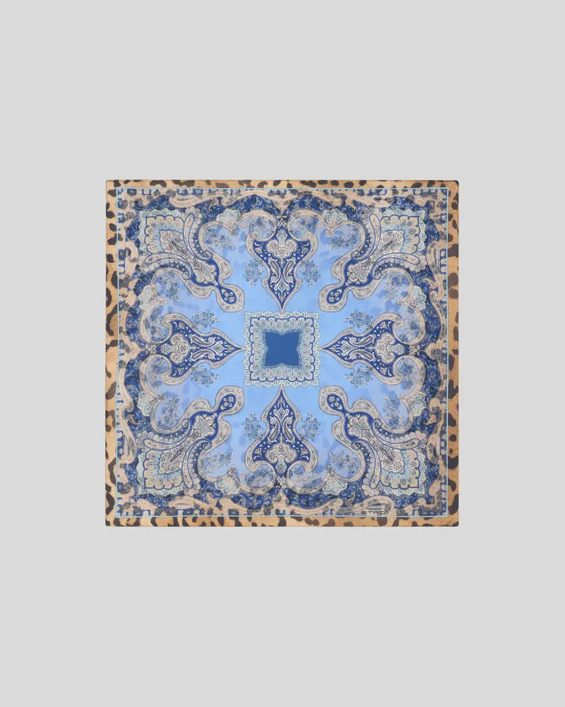 Etro Pochette Aus Seide Mit Animal-paisley-motiv, Herren, Hellblau Hellblau