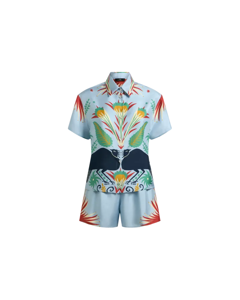 Etro Pyjama Aus Seide Mit Platziertem Print Etro X Tabby Booth, Damen, Hellblau, Größe Hellblau