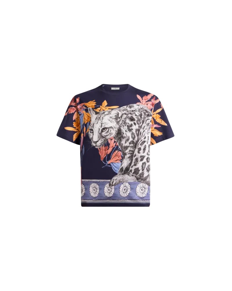 Etro T-shirt Aus Baumwolle Mit Platziertem Print, Herren, Blau, Größe Blau