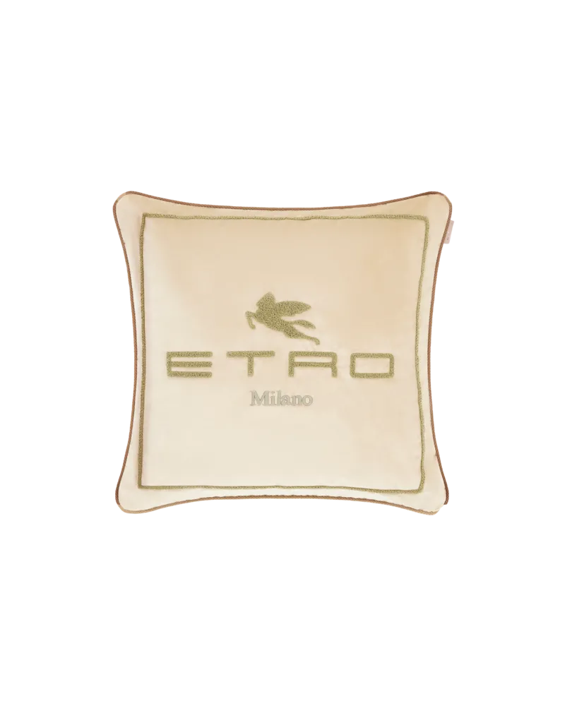Etro Kissen Aus Baumwolle Und Wolle Mit Gesticktem Pegaso Und Etro-logo, Beige Beige