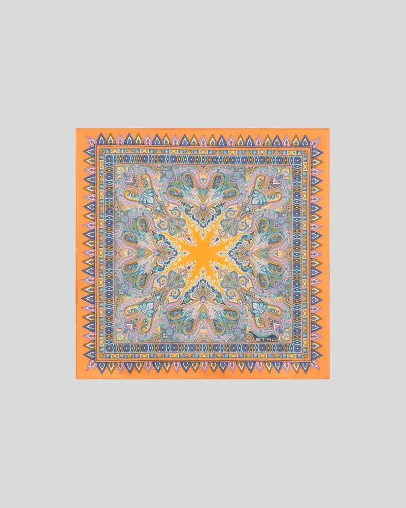 Etro Pochette Aus Seide Mit Floralem Paisley-motiv, Herren, Orange Orange