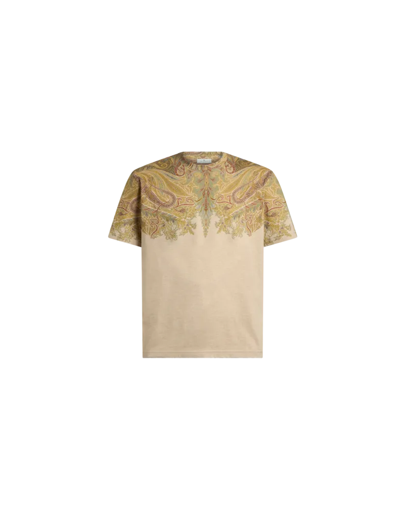 Etro T-shirt Aus Baumwolljersey Mit Platziertem Paisley-pochette-print, Herren, Beige, Größe Beige