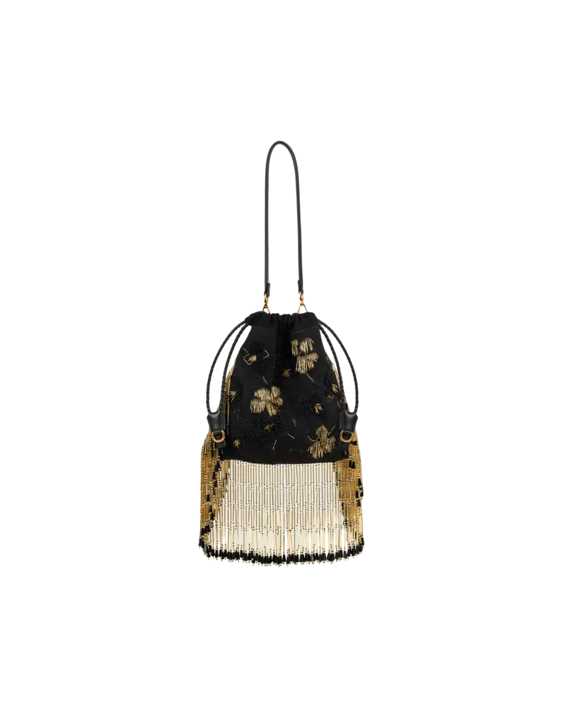 Etro Kleine Tasche Kalispera Aus Veloursleder Mit Stickerei Und Perlen, Damen, Schwarz Schwarz