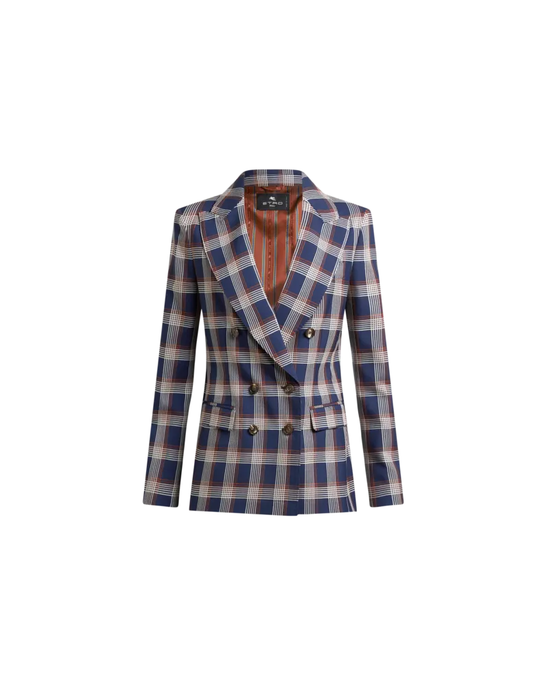 Etro Jacke Aus Tweed Mit Maxi-karos, Damen, Navyblau, Größe Navyblau