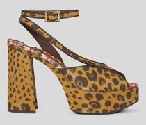 Plateau-sandalen Aus Veloursleder Mit Animal-muster, Damen, Braun, Größe