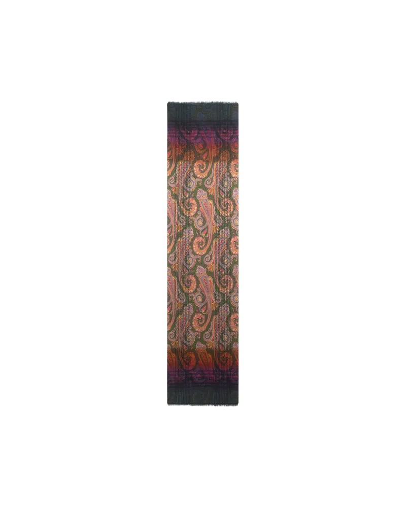 Etro Jacquard-schal Aus Wolle Mit Karo-print Und Paisley-motiv Im Farbverlauf, Herren, Grün Grün