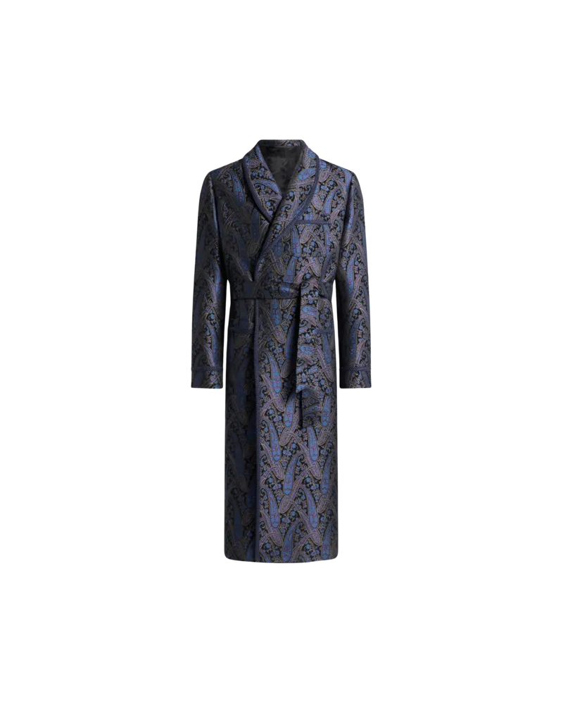 Etro Jacquard-mantel Im Stil Eines Morgenmantels Aus Chenille Mit Paisleymuster In Metallic, Herren, Blau, Größe Blau