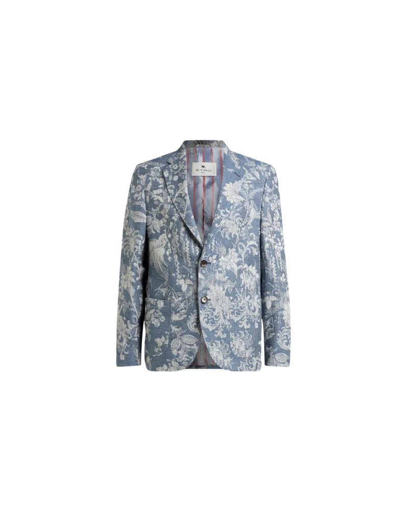 Etro Einreihige Jacquard-jacke Aus Baumwolle Mit Floralem Motiv, Herren, Pulverblau, Größe Pulverblau