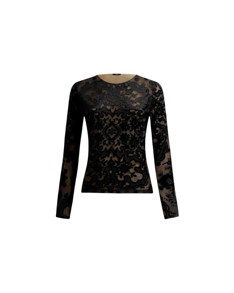 Etro Oberteil Aus Tüll Und Jacquardsamt, Damen, Schwarz, Größe Schwarz